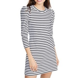 A.L.C Black and White Breton Stripe Puff Sleeve Kidman T-Shirt Dress